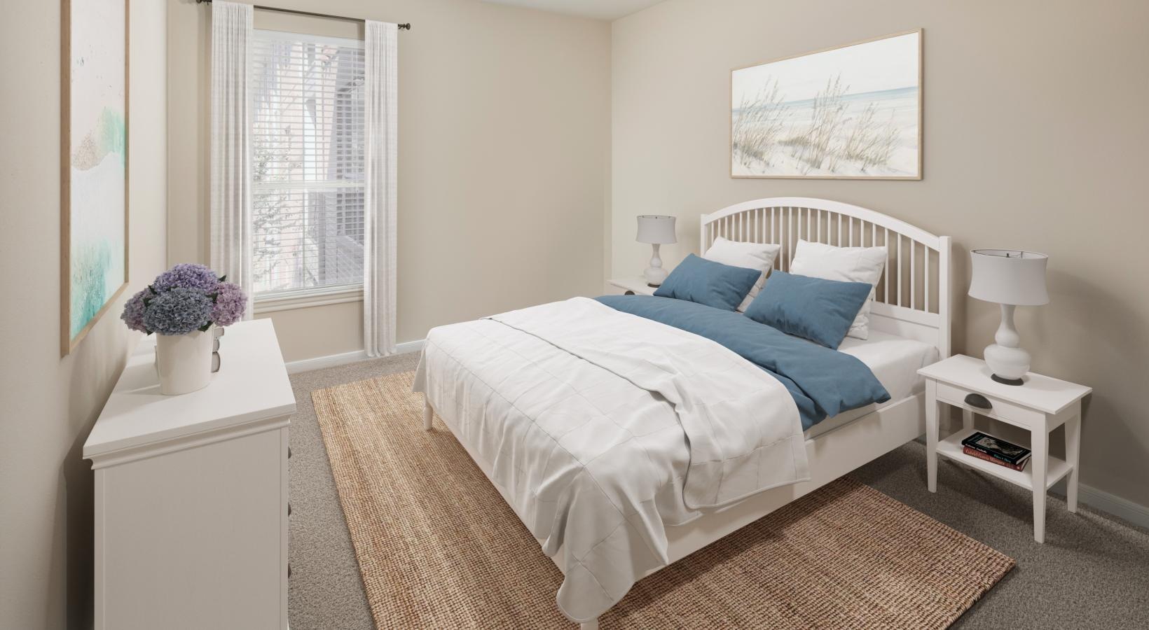 Relax and recharge in beautiful and spacious bedrooms a bedroom with a bed and a fan and window